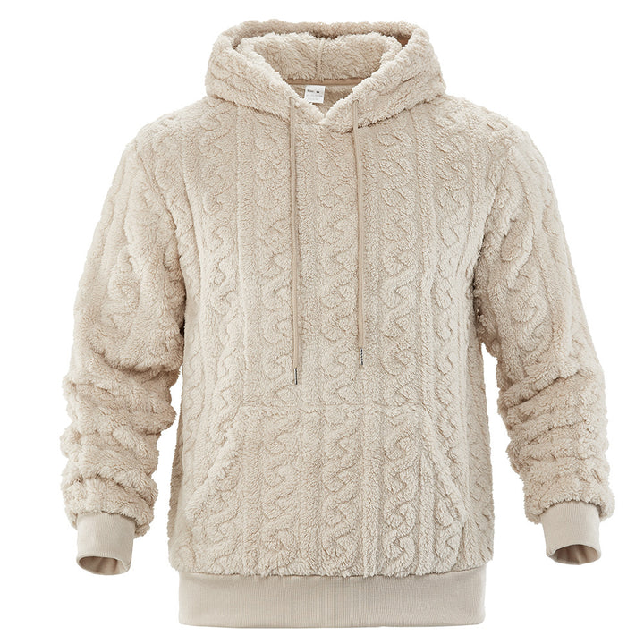 Men's fluffy sherpa hoodie with cable knit pattern, kangaroo pocket and ribbed cuffs Mune Fashion