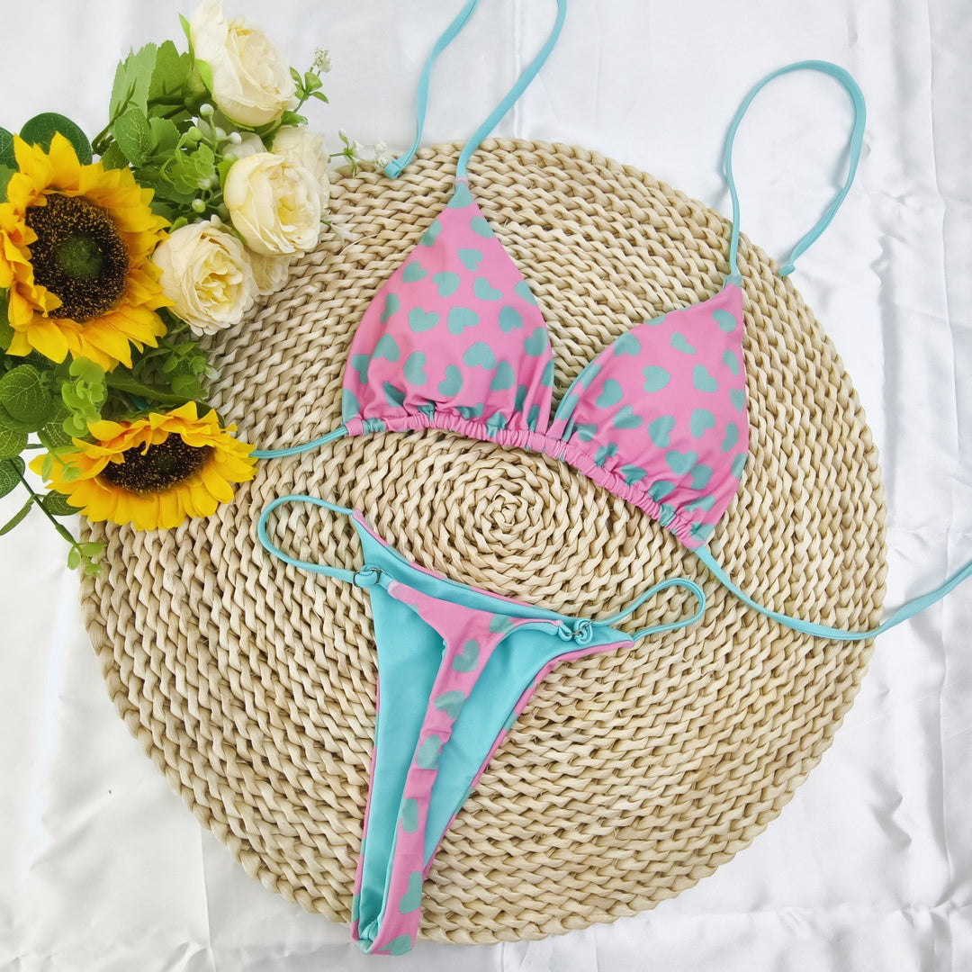 Women's Triangle Bikini Set with Cheerful Cherry Pattern and Adjustable Straps Mune Fashion