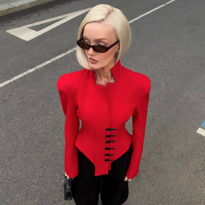 Ladies Tailored Stand Collar Blazer with Corset Tailoring Mune Fashion