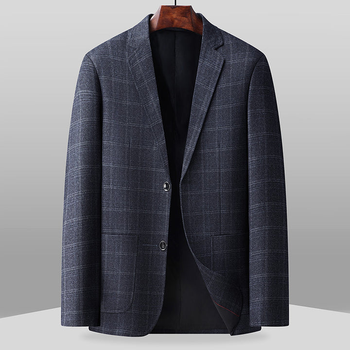 Men's Checked Business Blazer made of Wool Blend with Light Stretch and Patch Pockets Mune Fashion