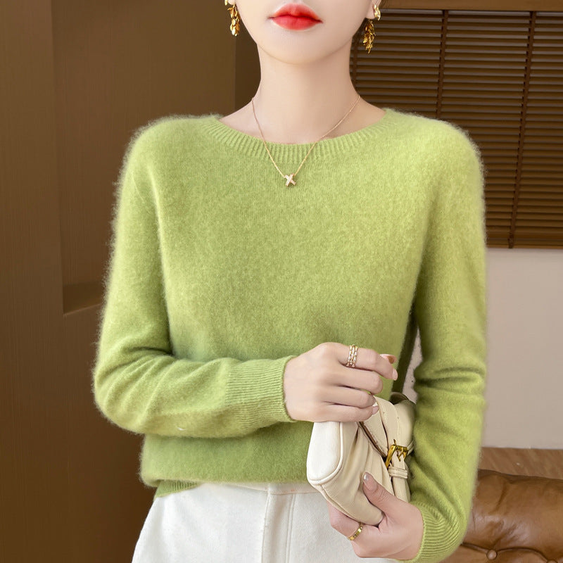 Women's Soft Mohair-Effect Round Neck Sweater with Fine Ribbed Hem and Light Oversize Fit Mune Fashion