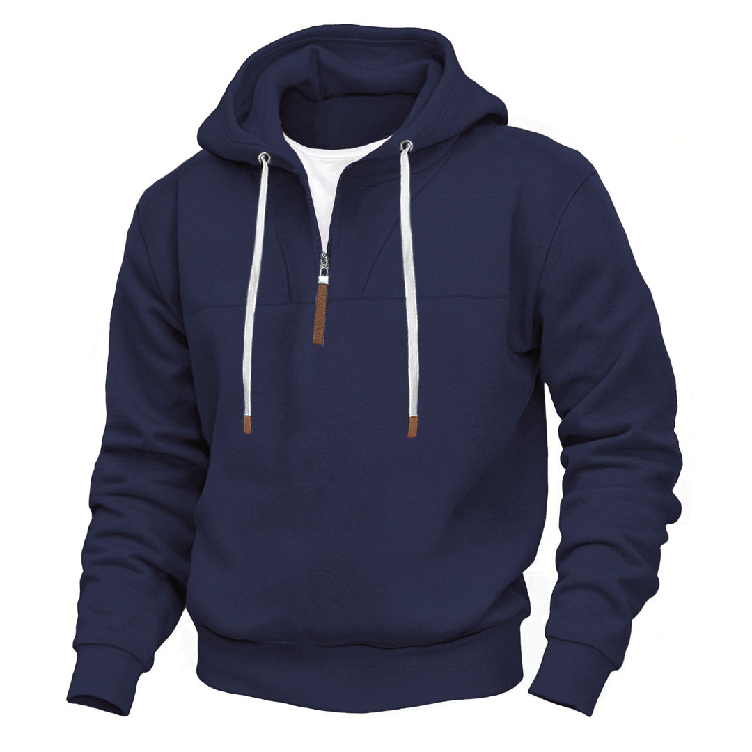 Men's hoodie with half zipper, soft inner lining and leather details Mune Fashion