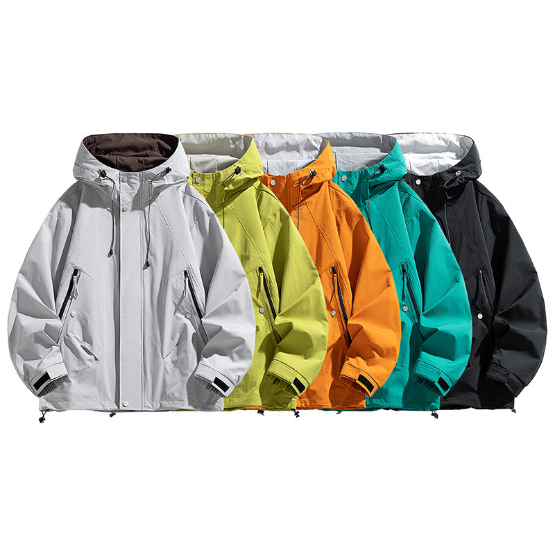 Unisex lightweight windproof outdoor jacket with hood, water-repellent outer shell and adjustable hem Mune Fashion