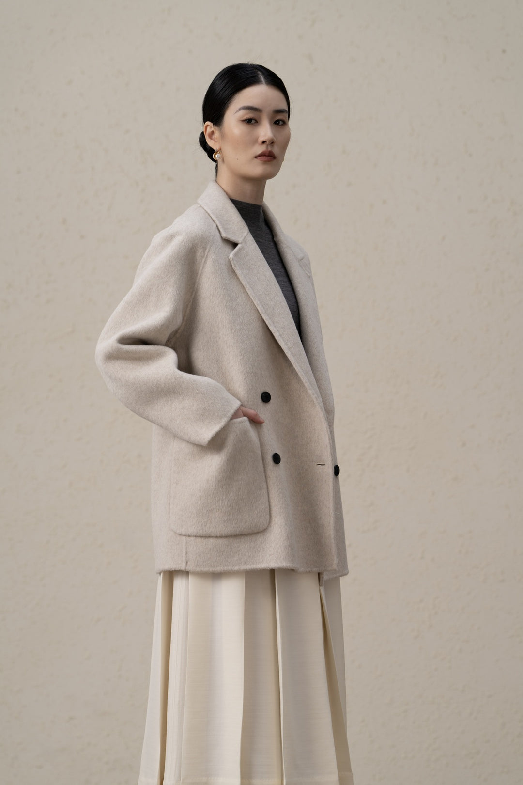 Women's Double-Breasted Wool Blend Blazer Mune Fashion