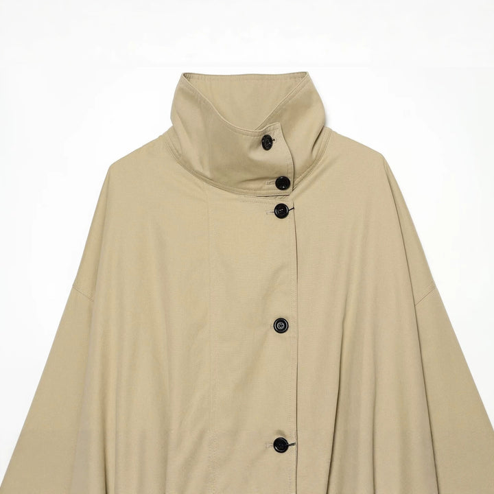 Women's Short Water-Repellent Cape Jacket with High Stand-Up Collar and Concealed Button Placket Mune Fashion