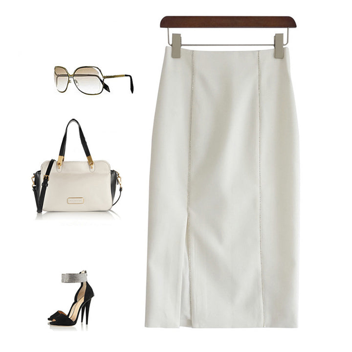 Women Elegant Pencil Skirt with Side Slit and Fine Fabric Mune Fashion