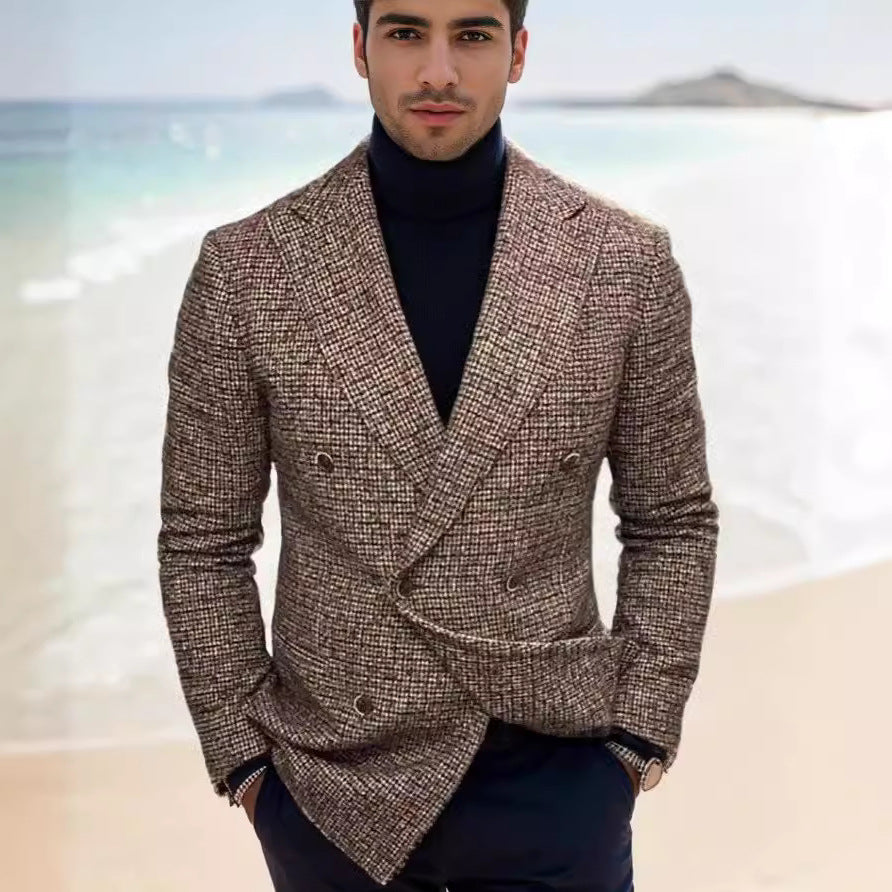 Men's Double-Breasted Textured Blazer with Tailored Fit Mune Fashion