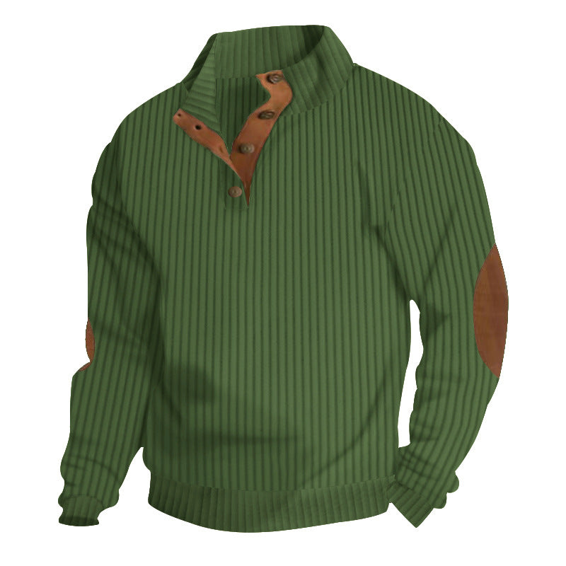Men's structured ribbed pullover with short button collar and suede elbow patches Mune Fashion