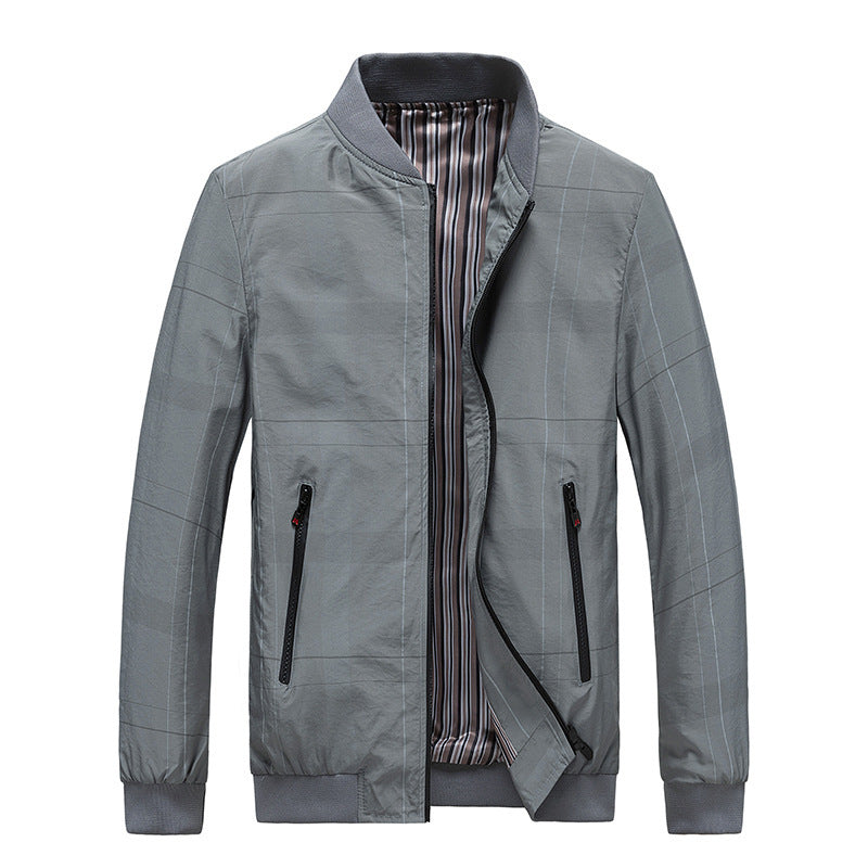 Men's Light Bomber Jacket with Striped Lining, Zipper Pockets and Ribbed Cuffs Mune Fashion