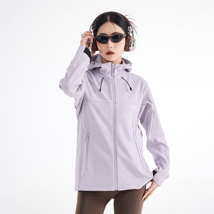 Women's Breathable Softshell Rain Jacket with Hood, Windproof and Minimalist Tech Look Mune Fashion