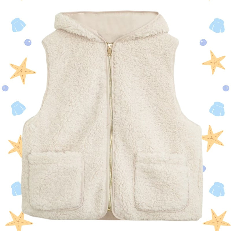 Women Padded Sherpa Vest with Hood, Zipper and Patch Pockets Mune Fashion