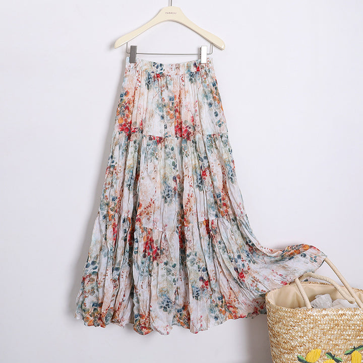 Women's flowing midi maxi skirt with multi-layered tiered design and fine pleated look Mune Fashion
