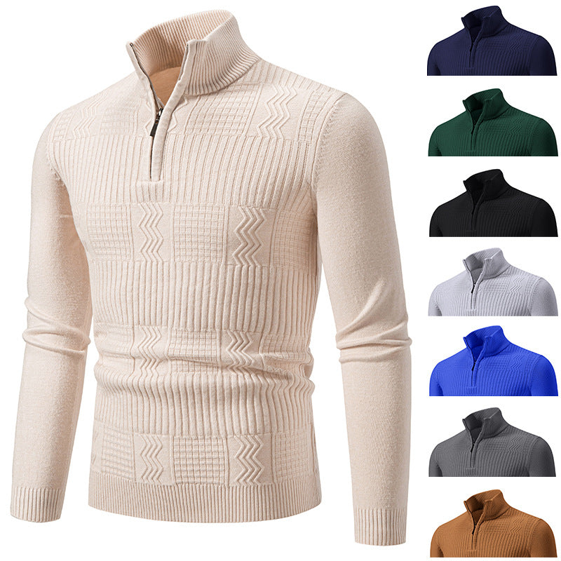 Men's Structured Half-Zip Mock Neck Pullover with Cable Knit Pattern Mune Fashion