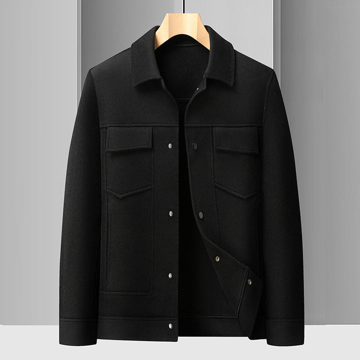 Men's Wool Felt Trucker Jacket with Flap Pockets and Snap Button Closure Mune Fashion
