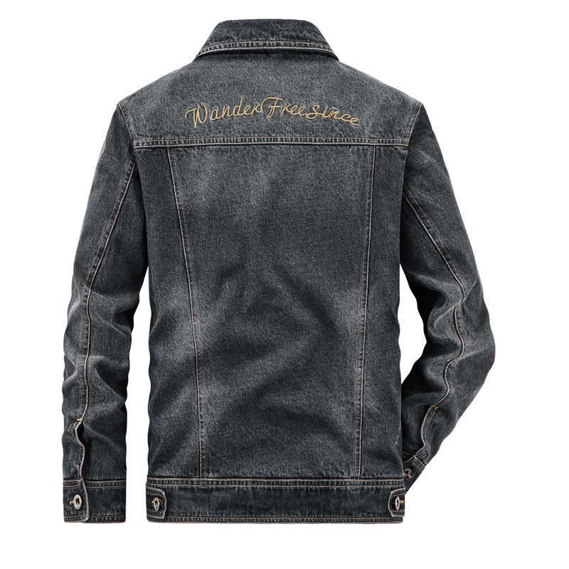 Men's washed denim work jacket with printed lining and chest flap pockets Mune Fashion