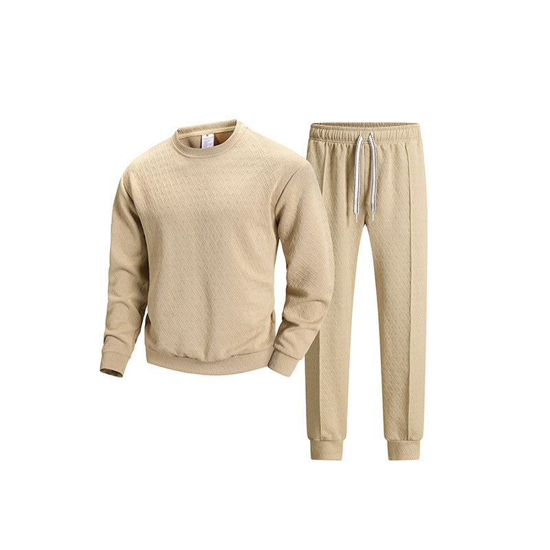 Men's Textured Lounge Training Set with Round Neck Sweatshirt & Tapered Jogging Pants Mune Fashion