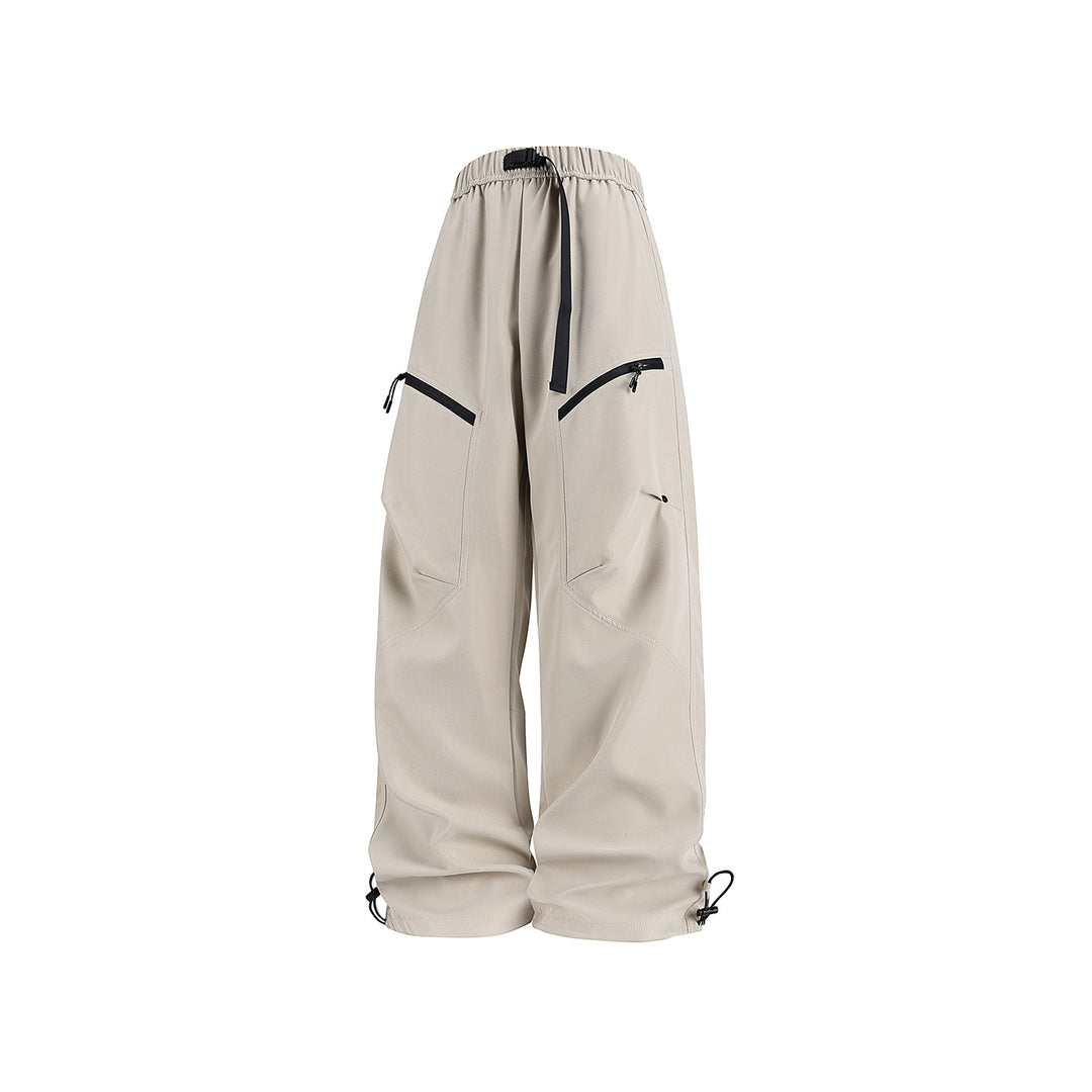 Men's Wide Technical Cargo Pants with Drawstring Waistband, Adjustable Leg Openings and Zipper Pockets Drune