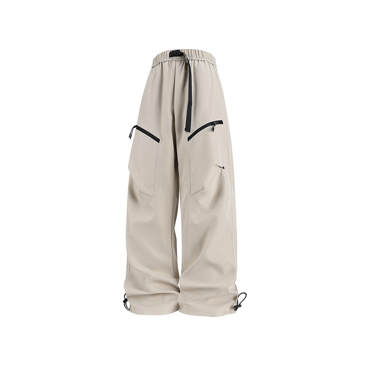Men's Wide Technical Cargo Pants with Drawstring Waistband, Adjustable Leg Openings and Zipper Pockets Drune