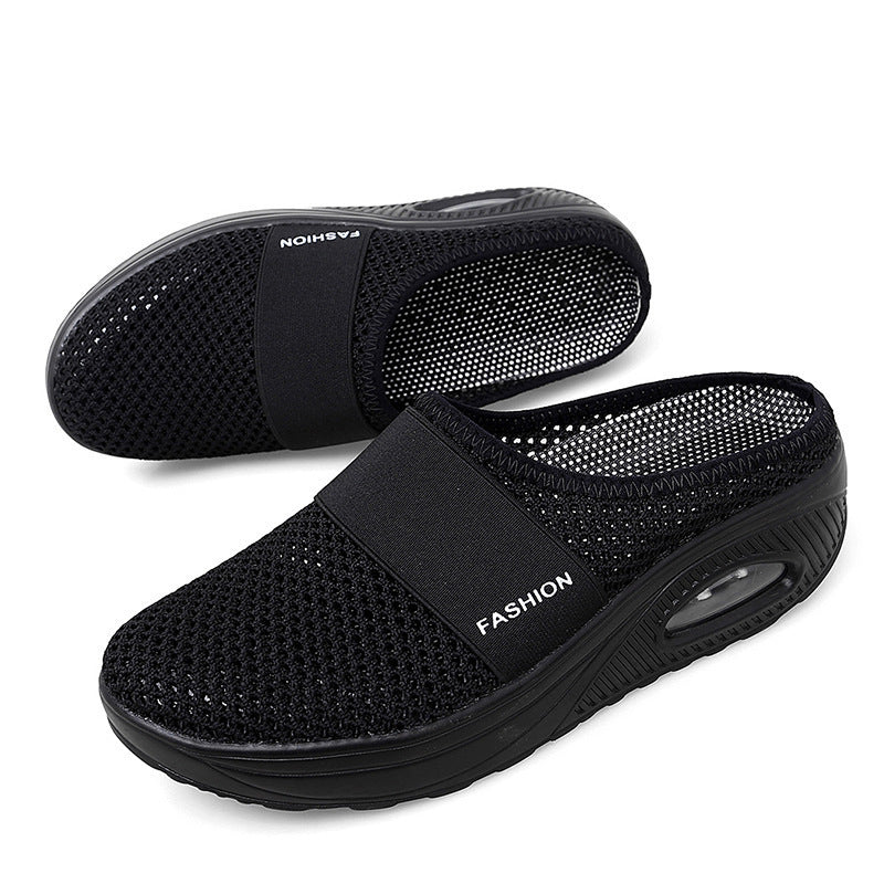Women's slip-on shoes with breathable knitted upper material, elastic midfoot strap, and cushioning sole Mune Fashion