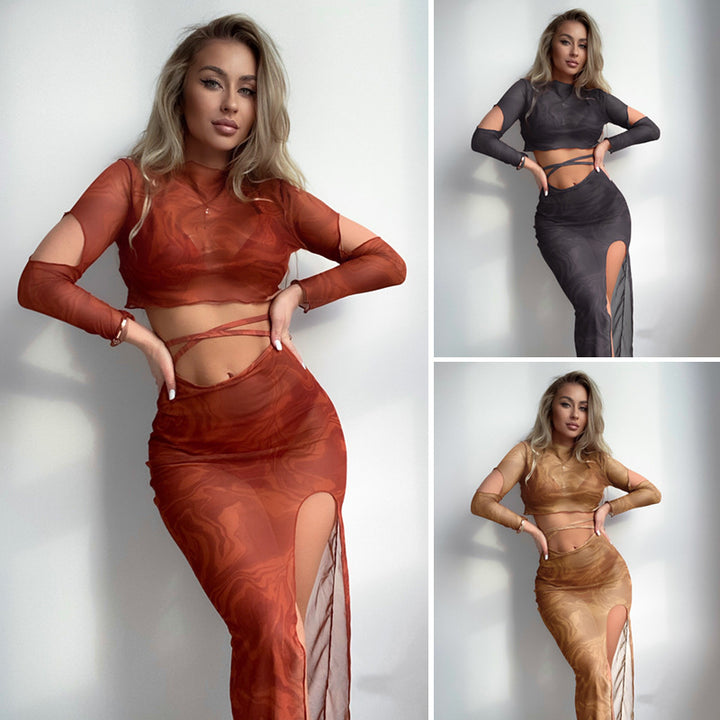Women's top and skirt set with transparent design and modern cut-outs Mune Fashion