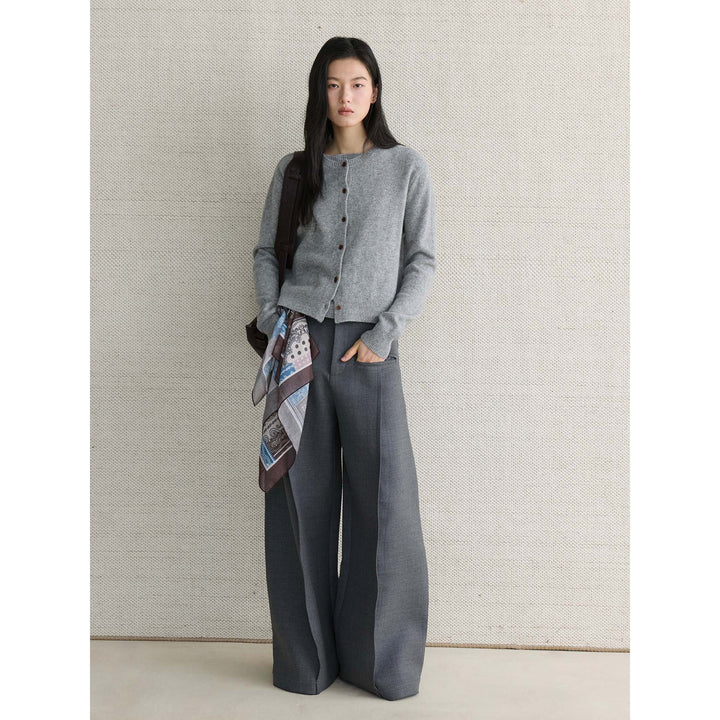 Women's Fine Fine Knit Cardigan with Matching Round Neck Sweater Mune Fashion