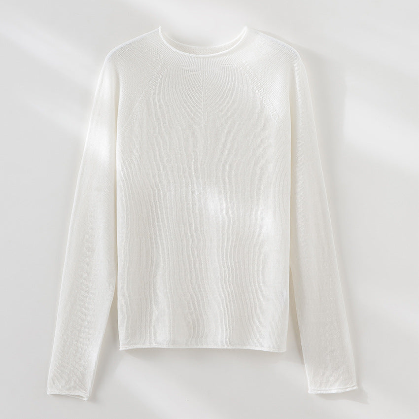 Women's fine lightweight round neck fine knit sweater with raglan sleeves Mune Fashion