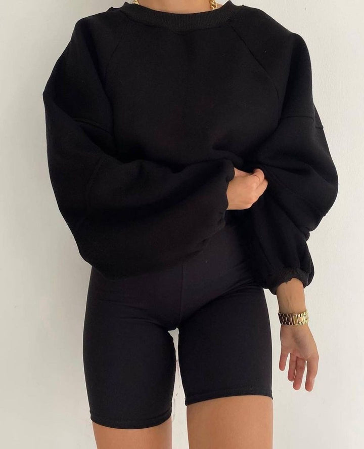 Women's Comfort Loungewear Set Oversized Sweatshirt with High-Waist Biker Shorts Mune Fashion