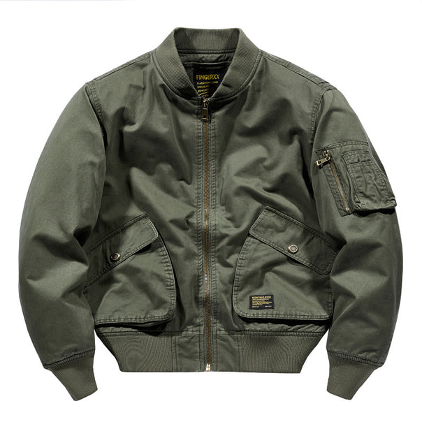 Men's  rugged cotton-twill short-length flight bomber with oversized angled flap pockets and zip sleeve tool pouch Mune Fashion