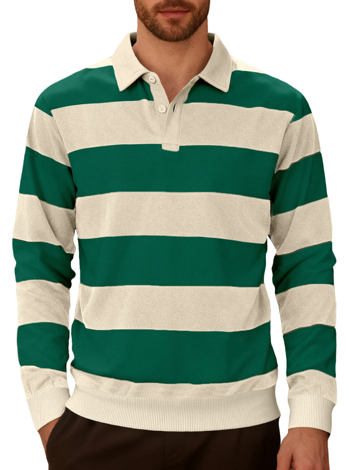 Men's striped rugby polo with a Kent collar, two-button placket, and ribbed hem Mune Fashion