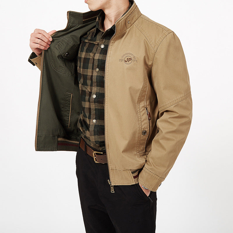 Men's lightweight canvas transition jacket with quilted shoulder yoke and zipper Mune Fashion