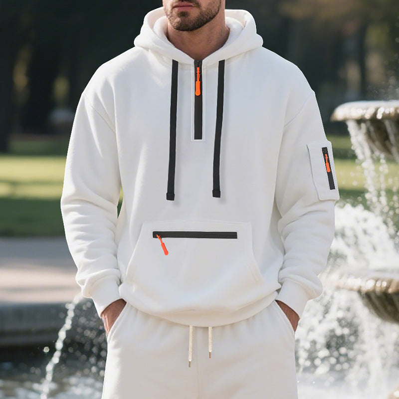 Men's Oversize Hoodie with Half Zipper, Kangaroo Pocket with Zipper and Sleeve Pocket Mune Fashion