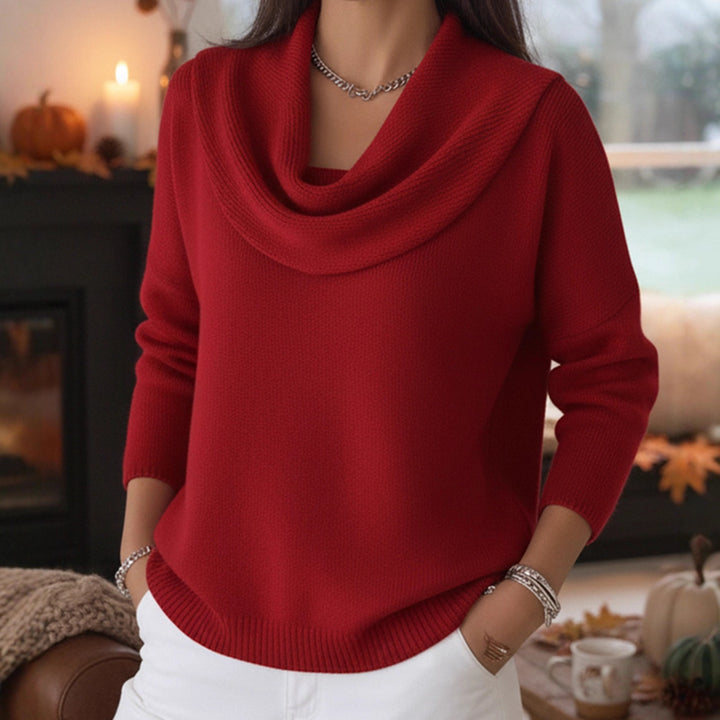 Women's Casual Shawl Collar Fine Knit Sweater with Dropped Shoulder and Ribbed Hem Mune Fashion