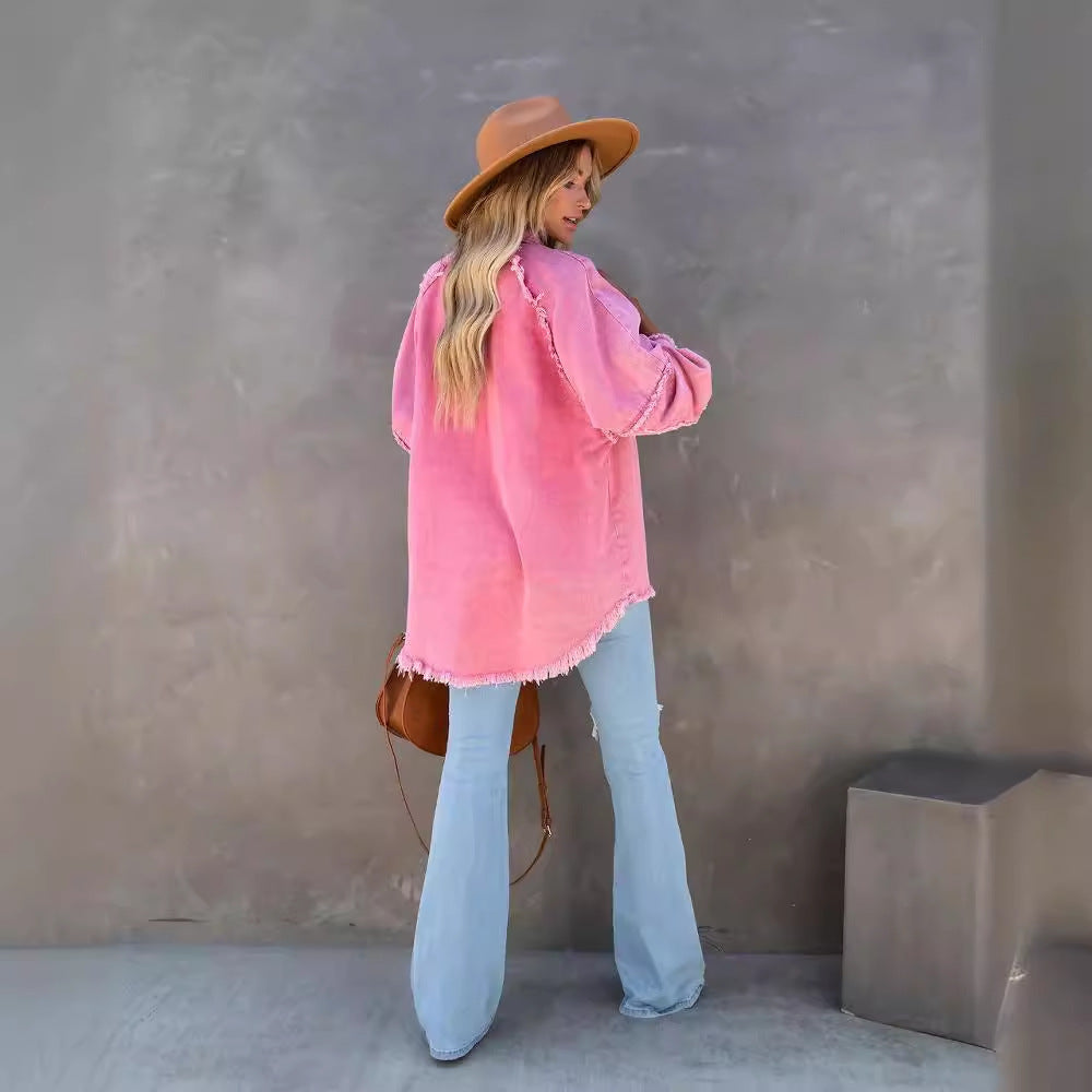 Women oversized shirt jacket in used look with frayed edges and patch pockets Mune Fashion