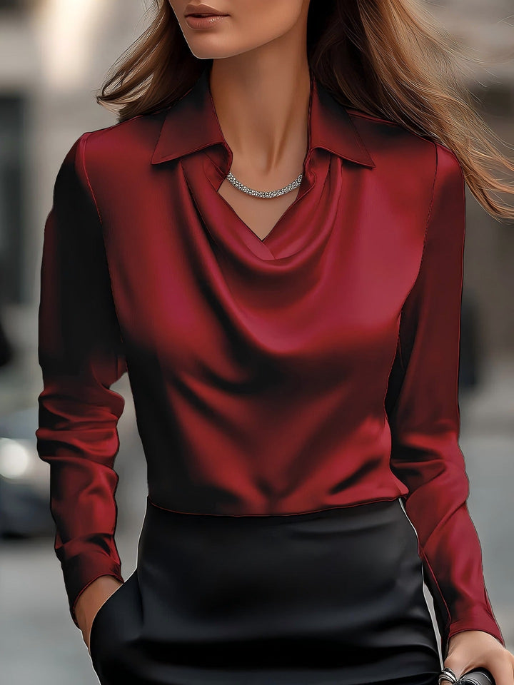 Ladies Elegant Blouse with Asymmetric Collar and Flowing Fall Mune Fashion