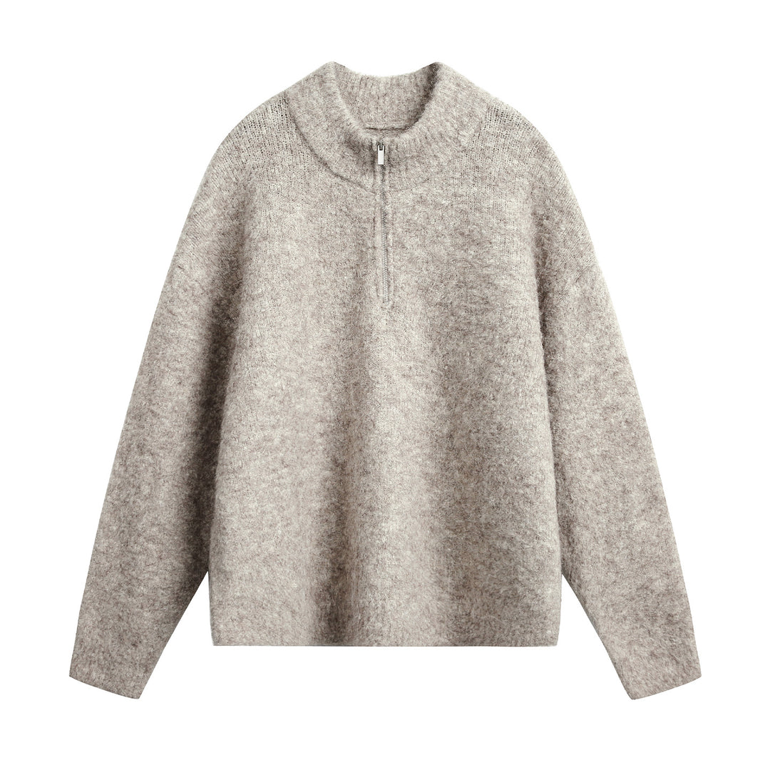 Women Oversized Wool Blend Sweater with Half Zipper Mune Fashion