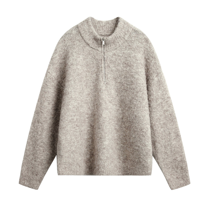 Women Oversized Wool Blend Sweater with Half Zipper Mune Fashion