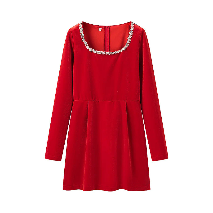 Women's elegant mini dress with square neckline and crystal embellishments Mune Fashion