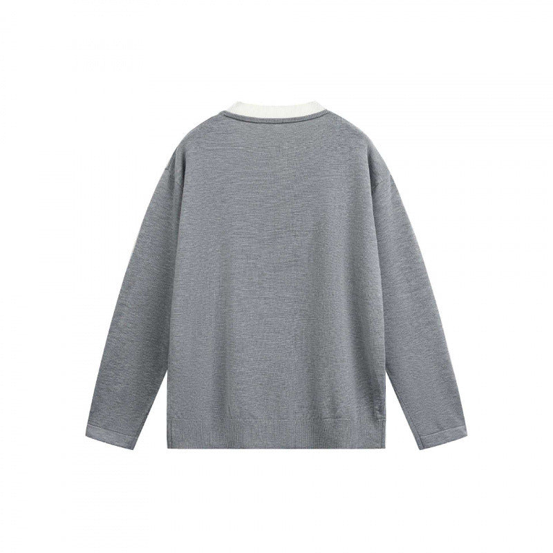 Men's Lightweight Fine Knit Henley Sweater with Contrast Collar and Relaxed Fit Mune Fashion