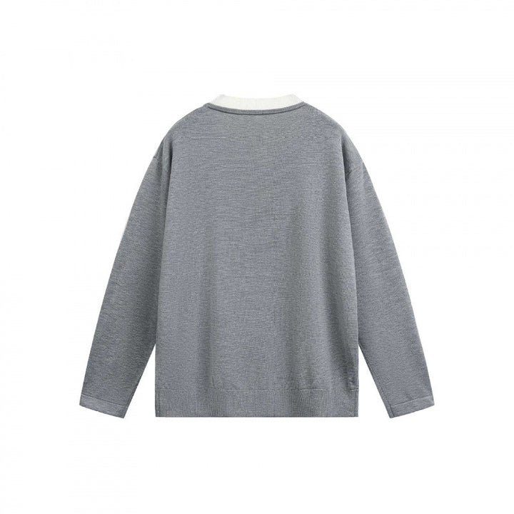Men's Lightweight Fine Knit Henley Sweater with Contrast Collar and Relaxed Fit Mune Fashion