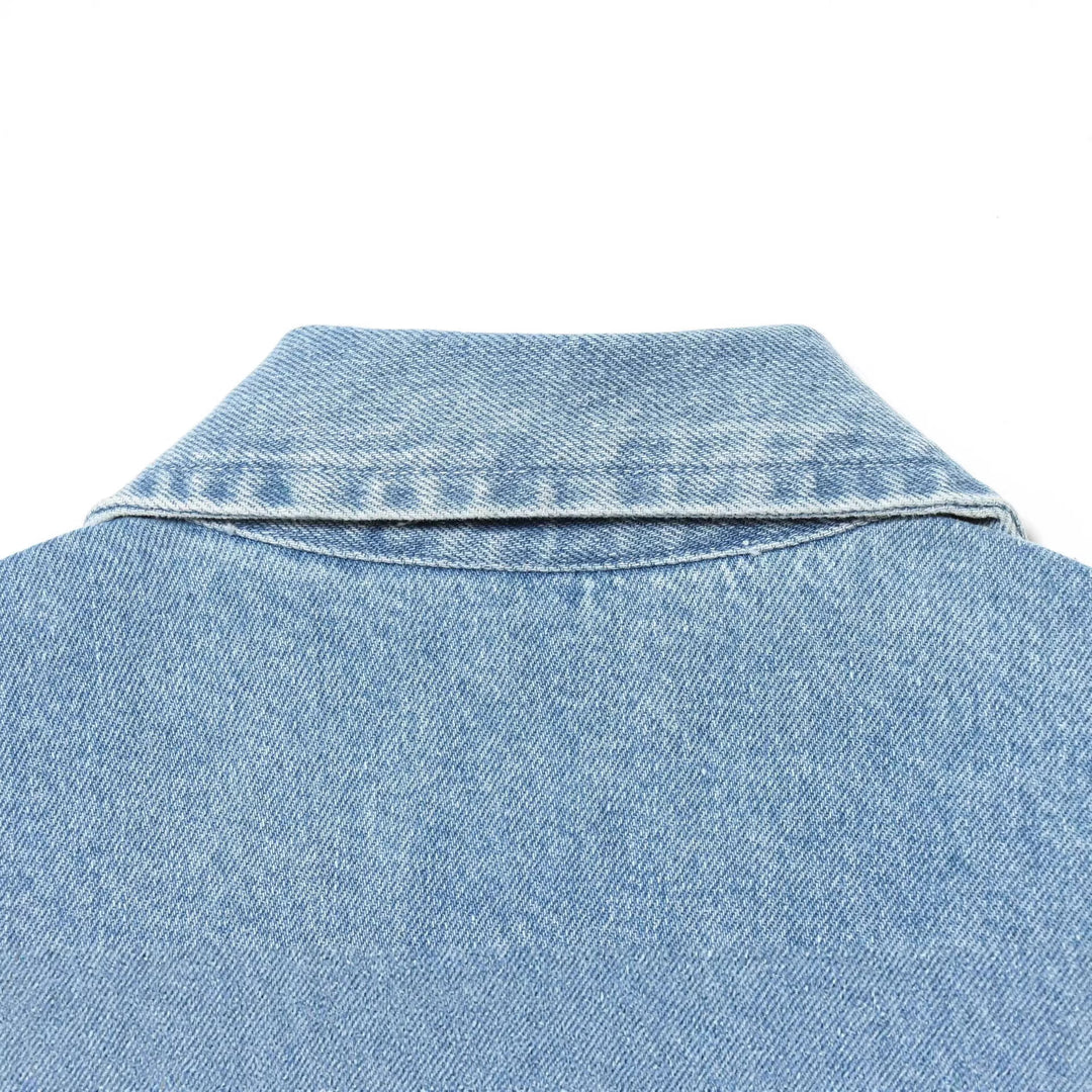 Women Cropped Denim Jacket with Asymmetrical Hem and Flap Pockets Mune Fashion