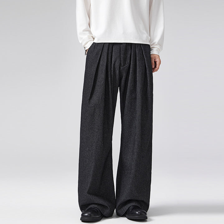 Men's wide pleated trousers made of wool blend in palazzo cut with pinstripes Mune Fashion