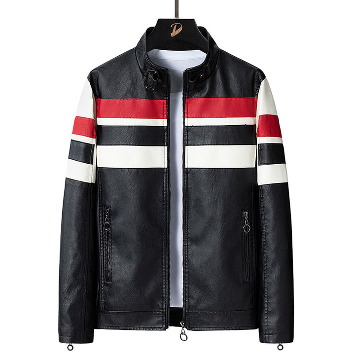 Men's Fashion Biker Jacket with Colored Stripes Mune Fashion