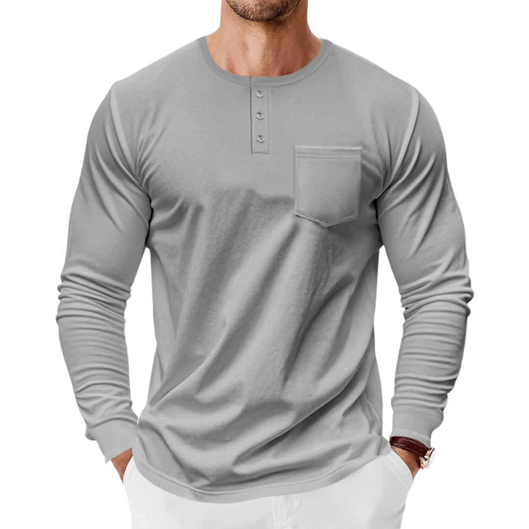 Men's long sleeve Henley shirt with chest pocket and fine cotton stretch cut Mune Fashion