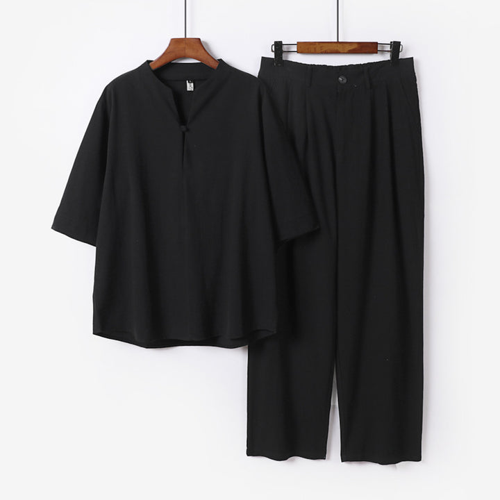 Men's Two-Piece Lightweight Leisure Set with Stand Collar and Elastic Waist Pants Mune Fashion