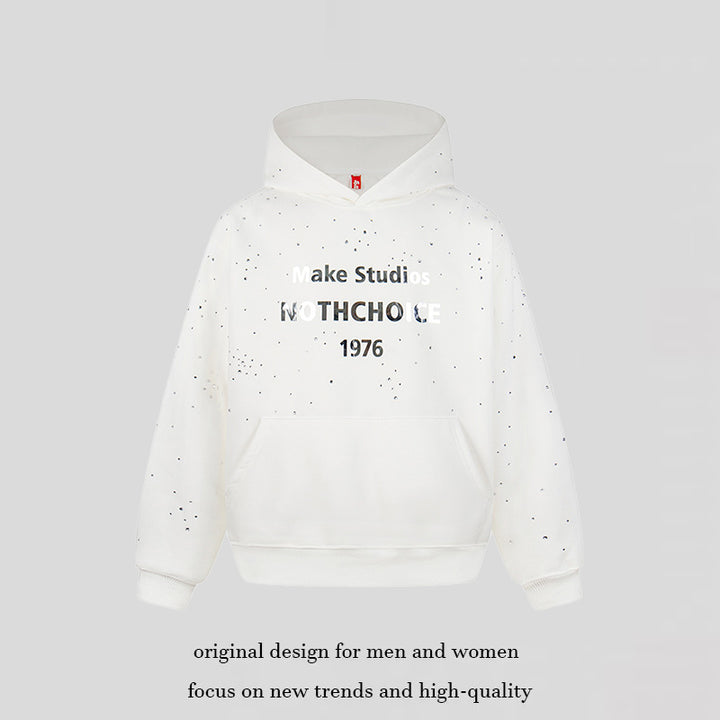 Women’s hoodie with statement print, metallic lettering and paint splatter look Mune Fashion
