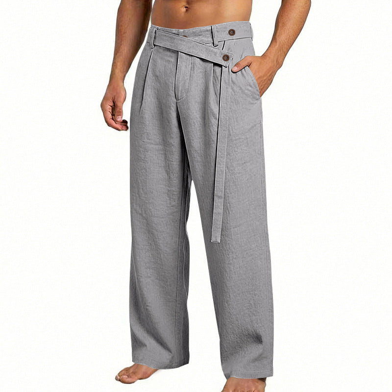 Men's wide linen pants with wrap waistband, high waist and casual leg Mune Fashion