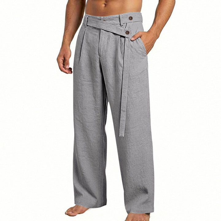 Men's wide linen pants with wrap waistband, high waist and casual leg Mune Fashion