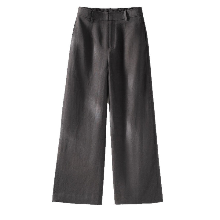 Women Lightweight High Waist Wide Leg Pants made of Linen Blend with Elastic Back Band Mune Fashion