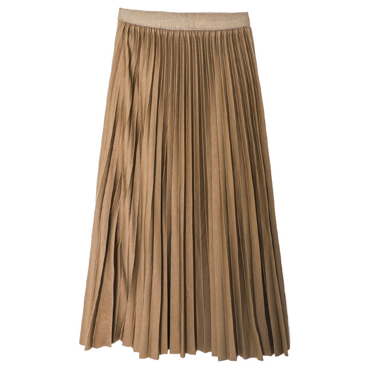 Women's high-waisted pleated midi skirt made of wrinkle-free stretch material with a fine drape, Mune Fashion