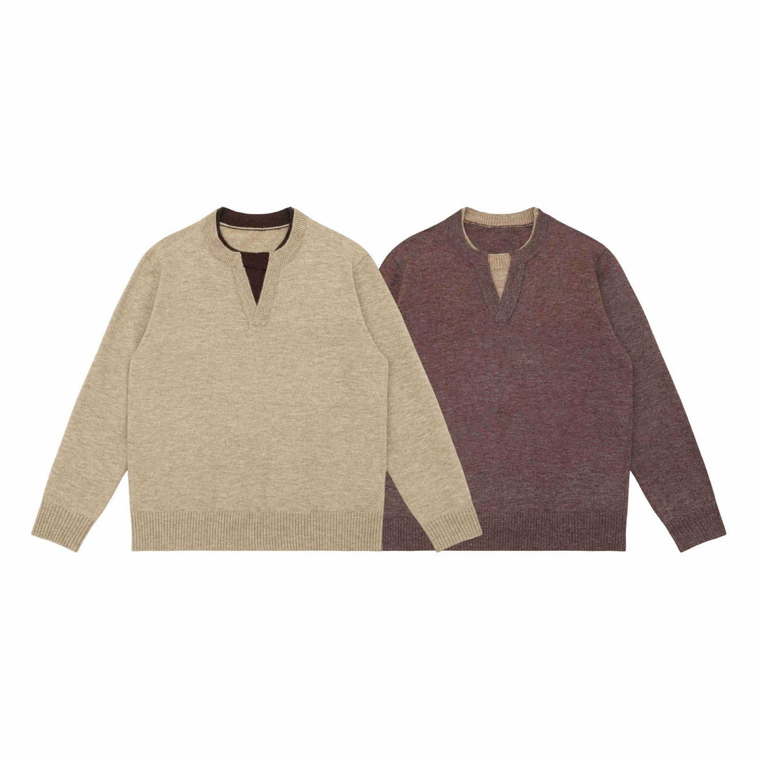 Unisex Chunky Knit Sweater with V-Notch Neckline and Contrasting Inner Trim Mune Fashion